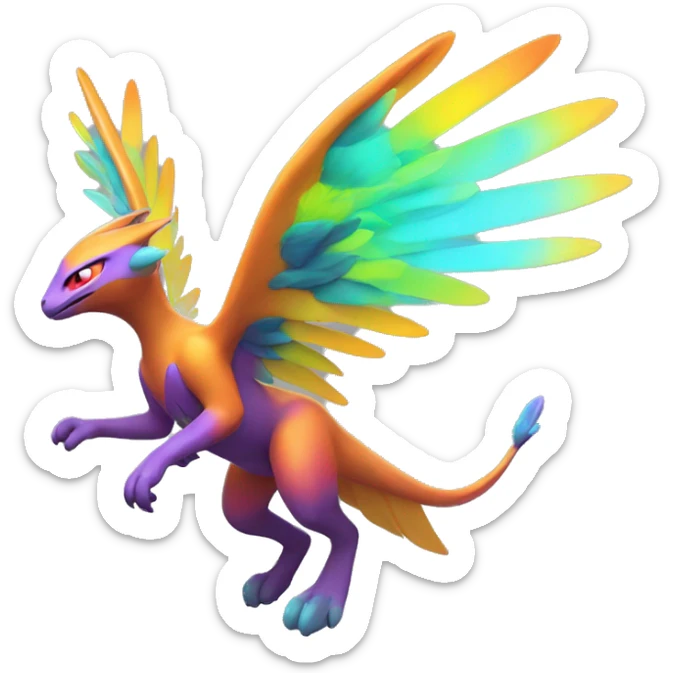 Colorful Neon Colors Vibrant Colors Flying Futuristic Fakémon-Pokémon-Creature Full Body sticker