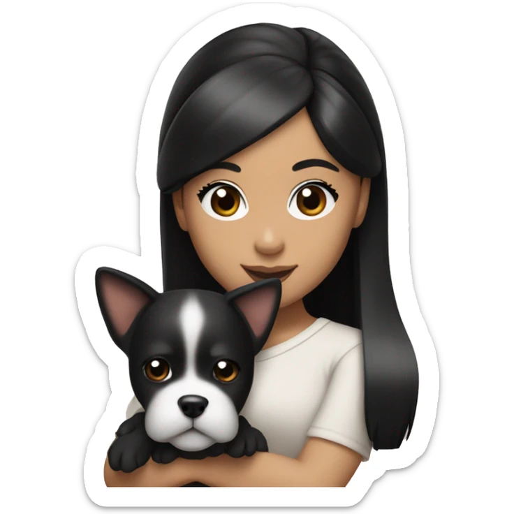 Ariana grande with straight black hair holding a Japanese dog sticker