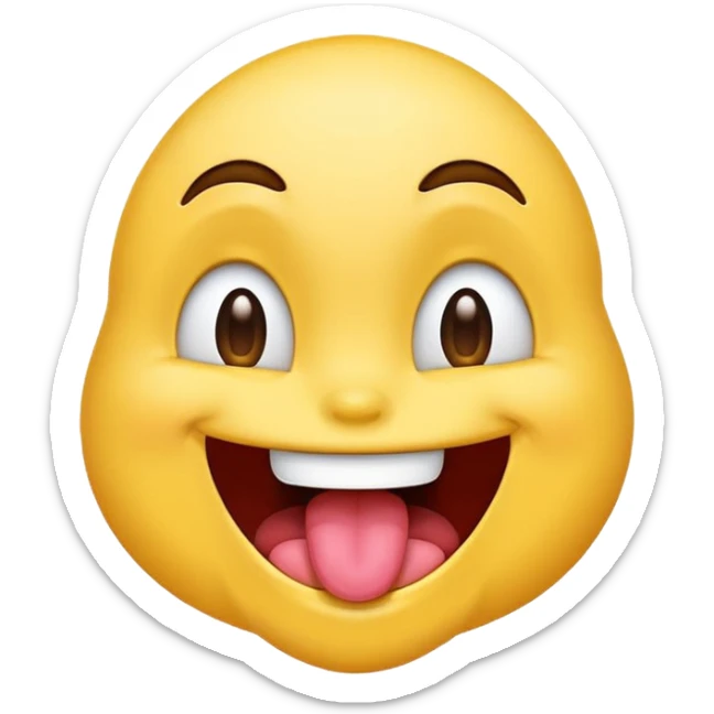 smiling emoji with eyes open, tongue out and drooling, energetic and silly, modern emoji style sticker