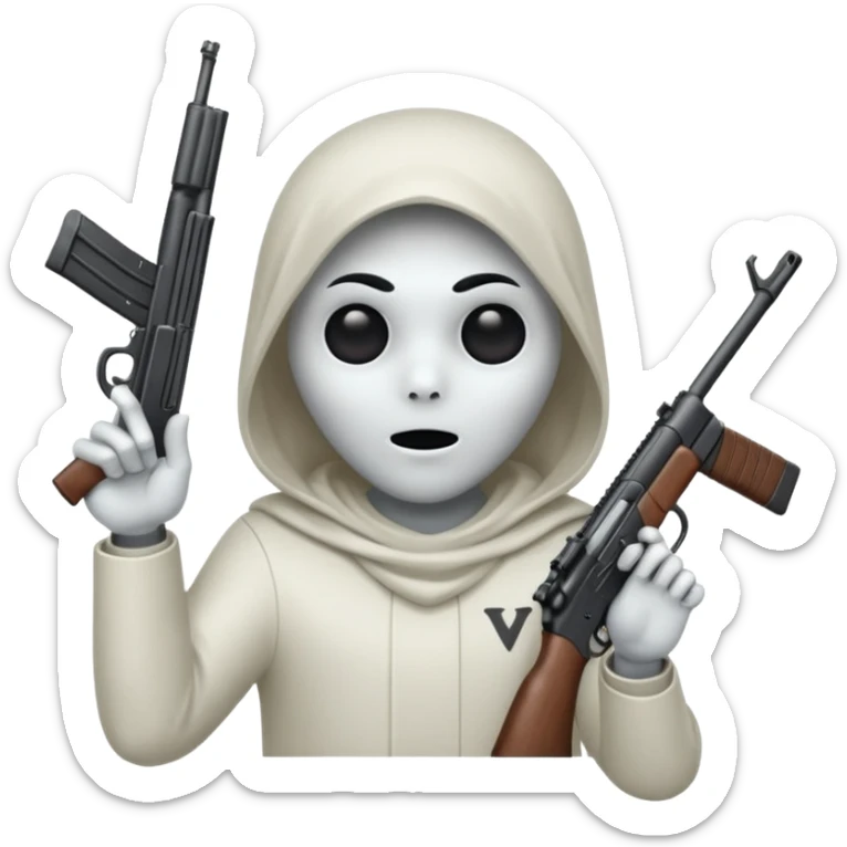 Fantasmas con un fusil y haciendo haciendo en en forma de V con los dedos sticker