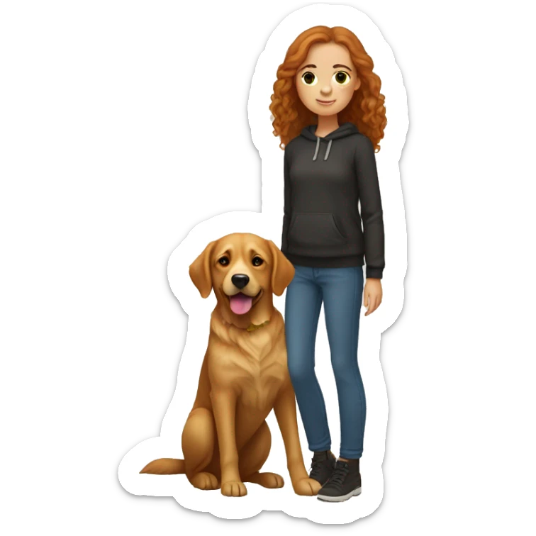 Girl with brown/ginger hair and freckles holding a golden retriever x Labrador  sticker
