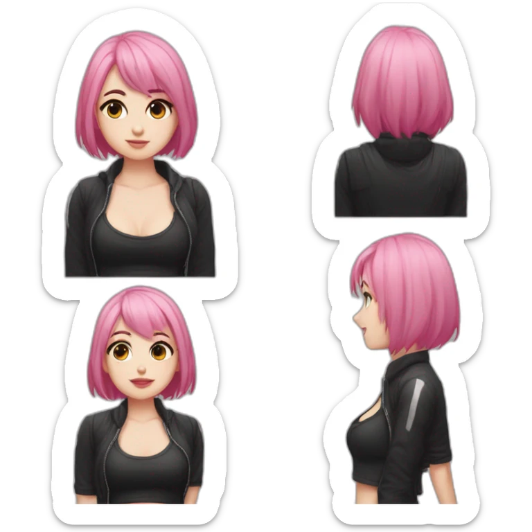 Full body Front view curvy emo girl pink hair sits on the floor straight view hands up black skirt белые трусики полосатые рваные чулки sticker