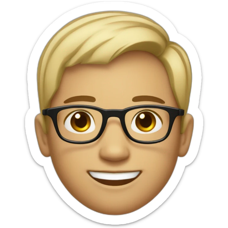 A light skin boy with short hair and light skin wearing small-size black-rimmed round glasses smiling sticker