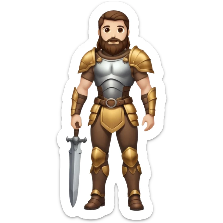 full body man long brown hair brown eyes medium beard white skin muscular build beetle shell armor sticker