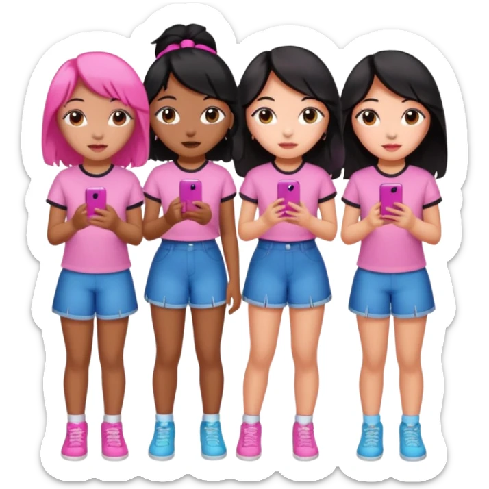 Katseye music group 6 members all girl 2 brown girl 1 korean 1 latina 1 girl black hair pink highlights sticker