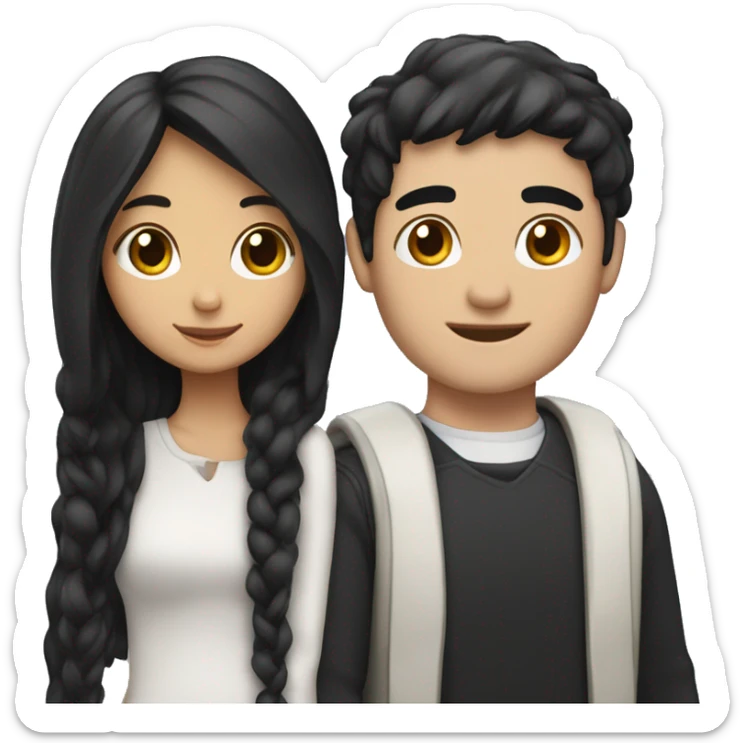 a girl with black hair with white strands and a guy in her arms sticker