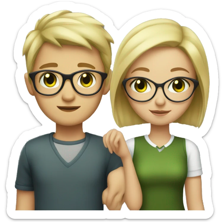 Blonde girl with short hair and green eyes, with dark-haired boy with glasses  sticker