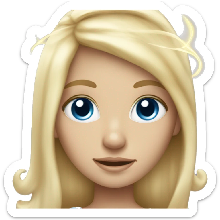 blonde hair blue eyed girl with an angel halo above head  sticker