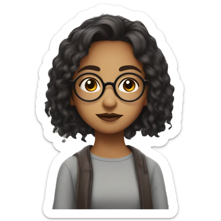 Girl of questionable ethnicity with Harry Potter glasses and messy short hair sticker