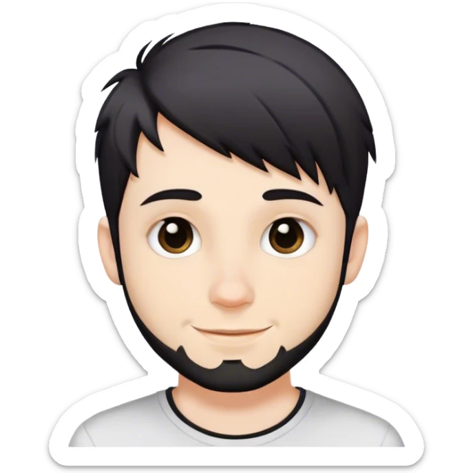 Cute white male, short dark colored hair and facial hair, nose and lip piercing, emo smiling sticker