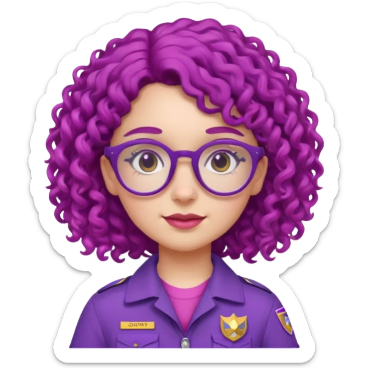 scout girl with pink scout uniform, purple curly haired and glassess sticker