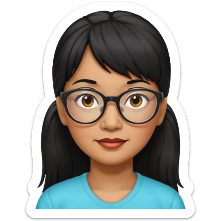 filipino woman black hair in one pony tail with straight bangs and big glasses, 60 yr old

 sticker