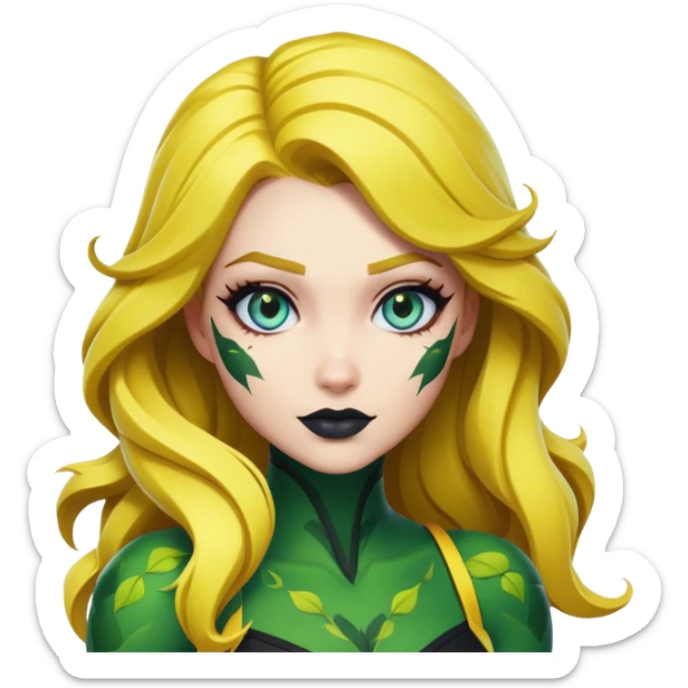 poison ivy fortnite skin blue eyes, dark green lip, yellow hair  sticker