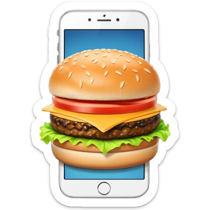 a phone that has a picture of a hamburguer in the frames of the phone not outside sticker