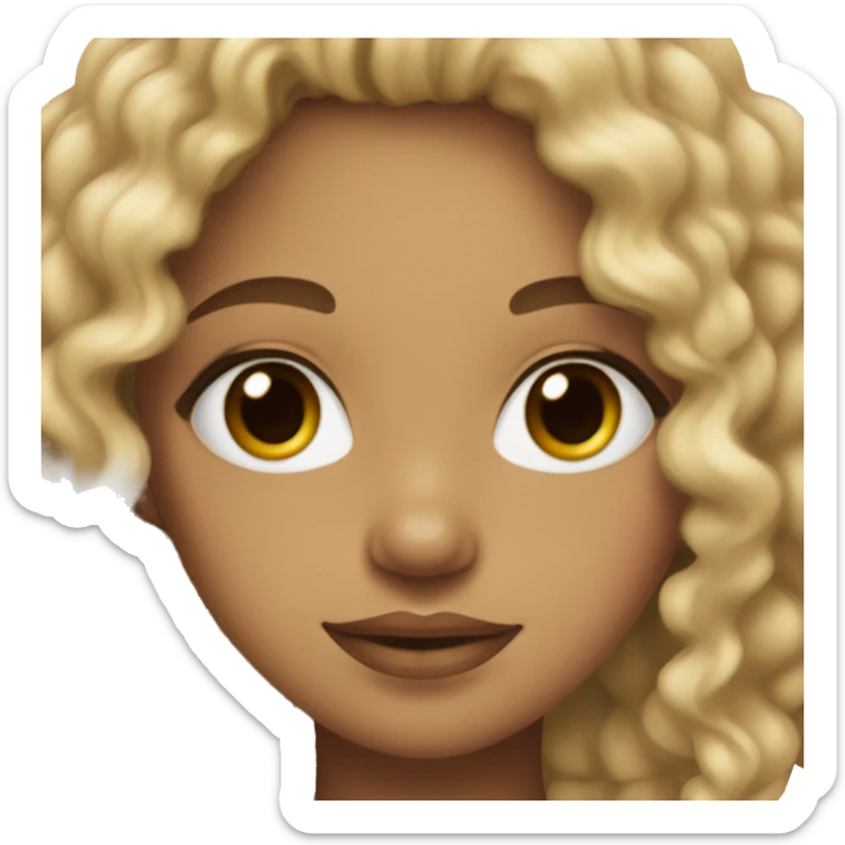 biracial girl with curly blonde hair full lips and small nose and almond shpaed bronw eyes sticker