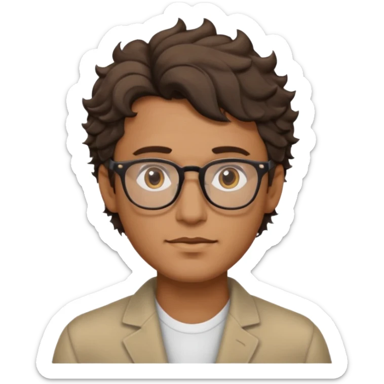 Could you draw me a man with wavy hair, low fade style, glasses, brown eyes, sharp facial features, and a masculine look? sticker