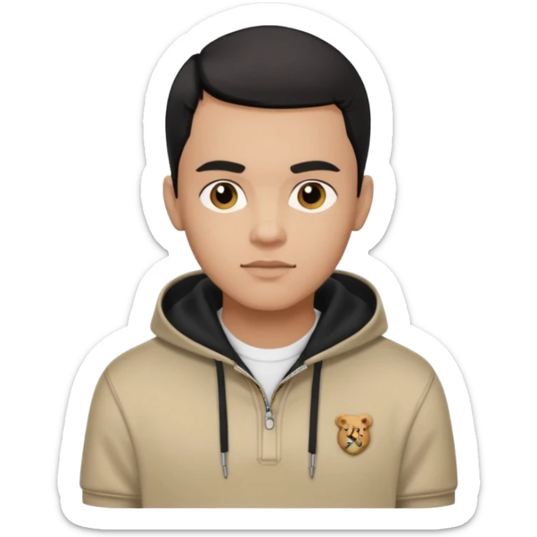 Light skin handsome guy with black combover hairstyle wearing a Burberry polo hoodie  sticker