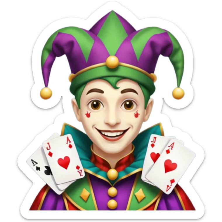 crazy colorful human jolly joker from poker, medieval, vintage, court jester sticker