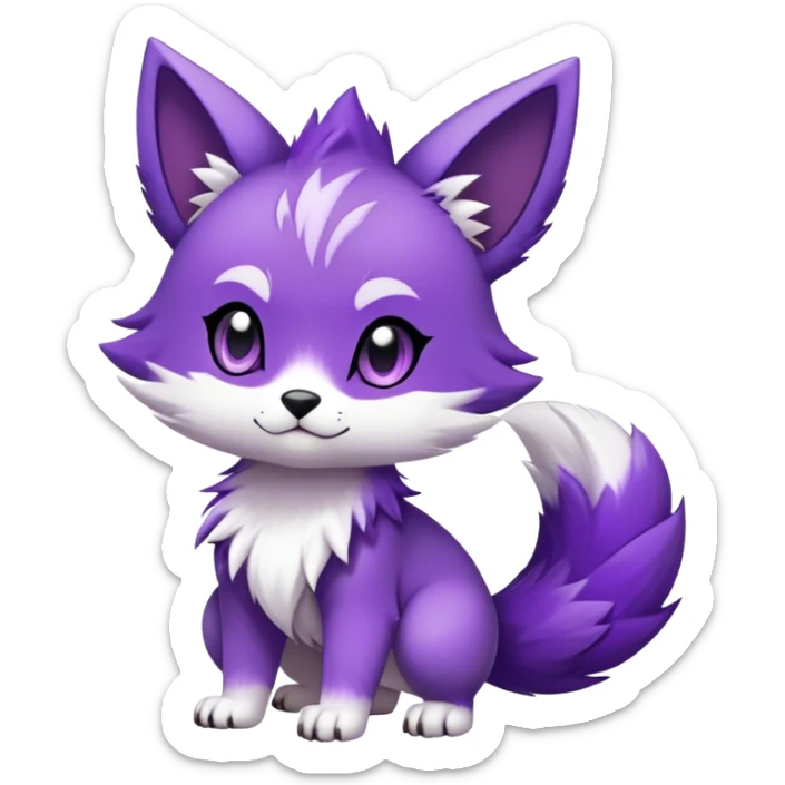  High quality Cute Cool Kawaii edgy Chibi Fur-Sona Purple fur, white belly, white tail tip, Fakemon-creature-animal-vernid-hybrid Full Body, facial markings sticker