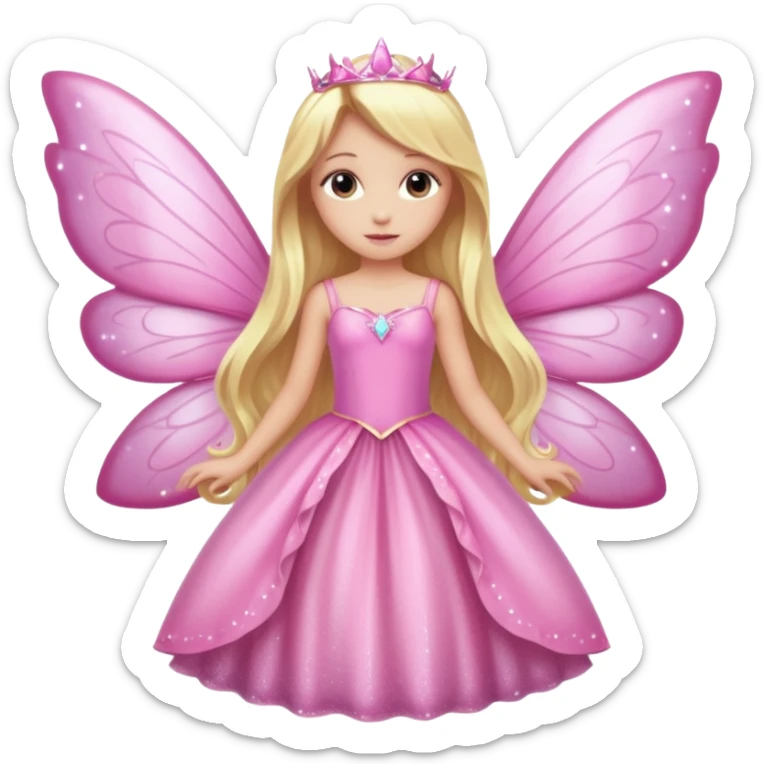 Long blonde hair pink sparkle princess dress large fairy wings sticker