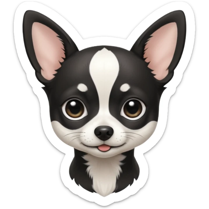 A black and white chihuahua emoji please with a thin white line on the center of head nose pointy sticker