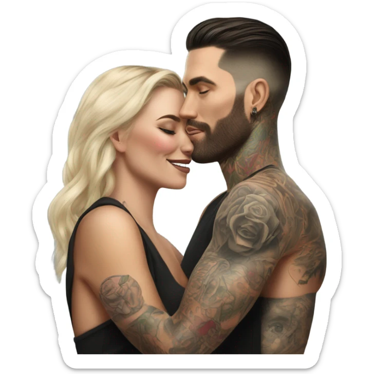 Hyper Realistic beautiful woman touching the cheek of a very handsome tattooed man sticker