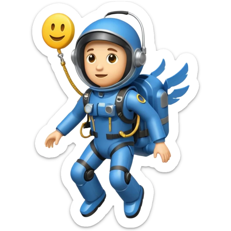 Erstelle mir einen Fallschirmspringer im emoji style mit einem Motor hinten dran  sticker