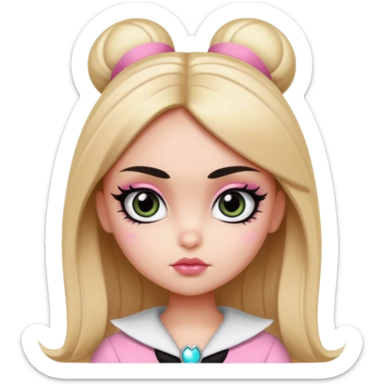 powerpuff girls blossm russian features, beauty, pretty eyes, black eyeliner, pretty bratz baddie sticker