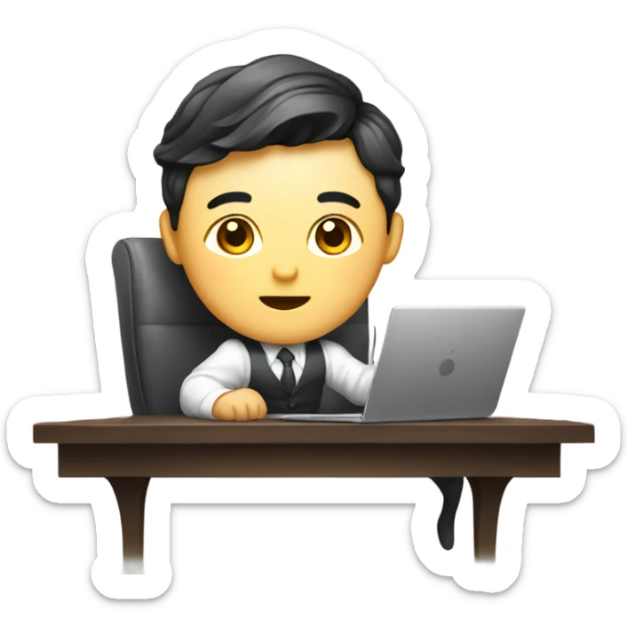 Rich man working setting on a chair and near the table with laptop he is Korean idol   sticker