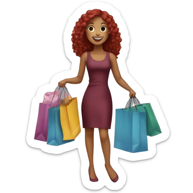 Long Burgundy haired girl, shopaholic, carrying a lot of shopping bags sticker