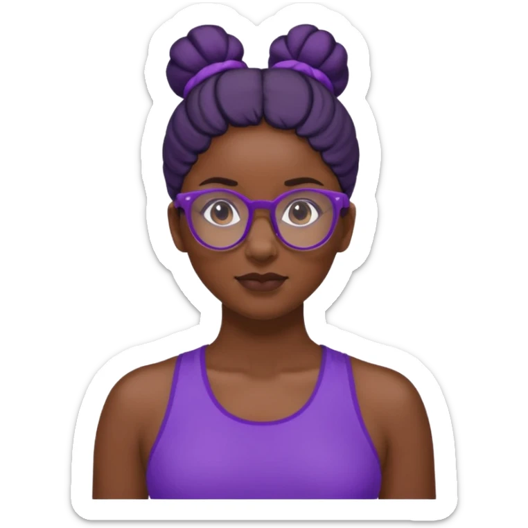 Female Athlete with Glasses – Dark-skinned woman, bun hairstyle, purple sports top.


 sticker