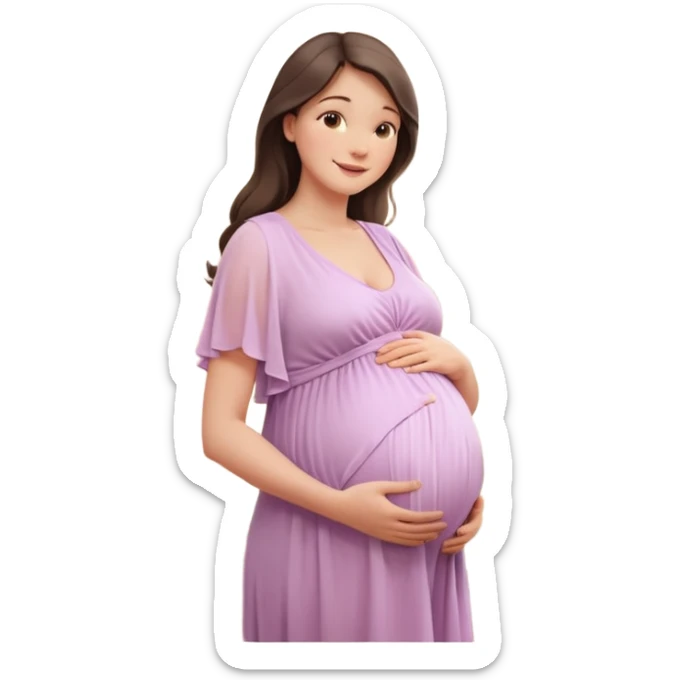 A beautiful pregnant woman standing in soft natural light near a window, gently holding her baby bump, wearing a flowing pastel dress, warm smile, cinematic photography, shallow depth of field, high resolution, soft tones, professional maternity photoshoot
 sticker