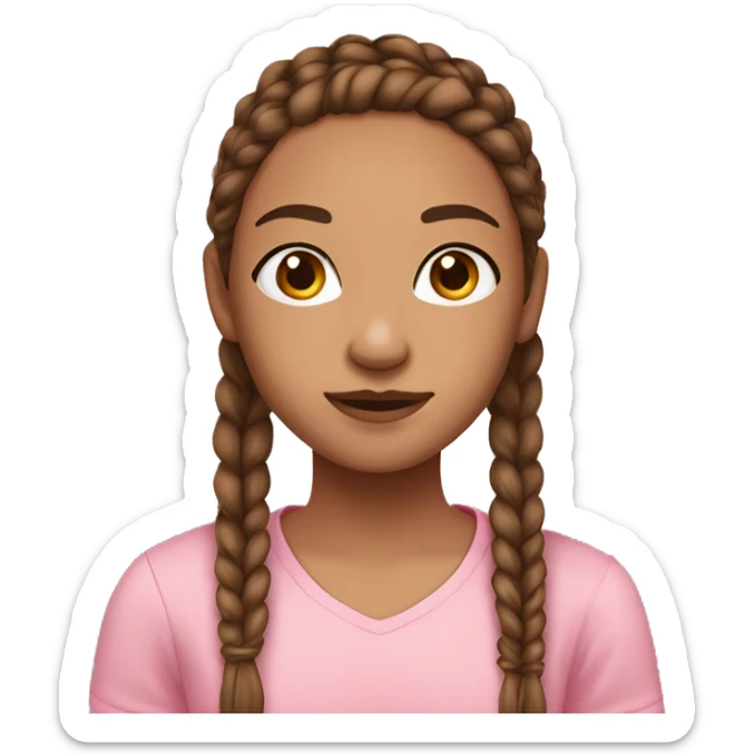 girl with straight brown braids, brown eyes, light skin, freckles, pink shirt sticker