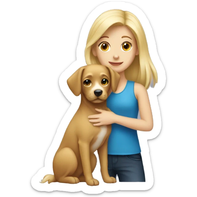 Blonde girl holding a dog sticker
