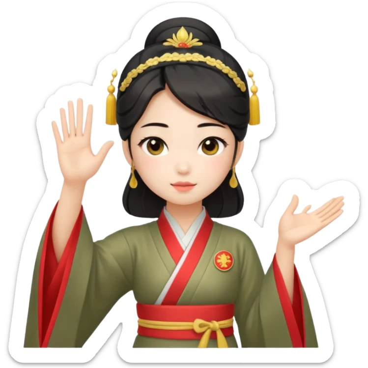 cute and sexy chinese girl in hanfu, paying respect by "salute" gesture as in army, using right hand sticker