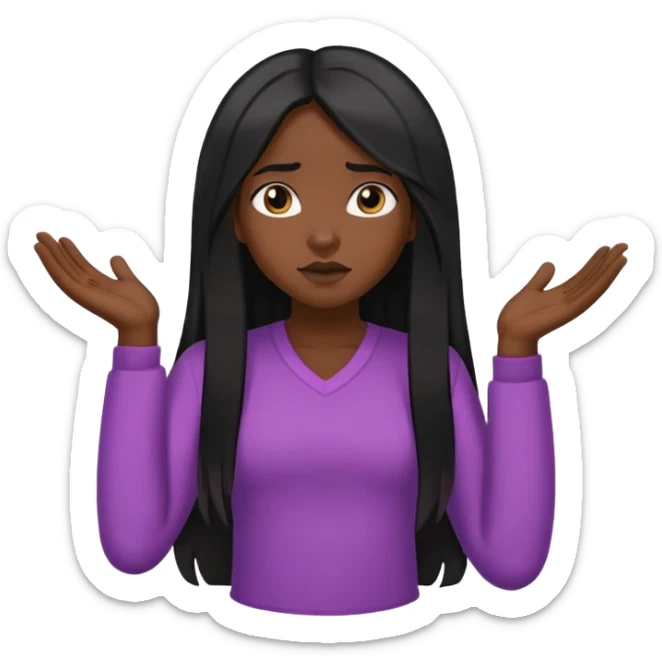 African American girl long hair middle hair part, shrugging sticker