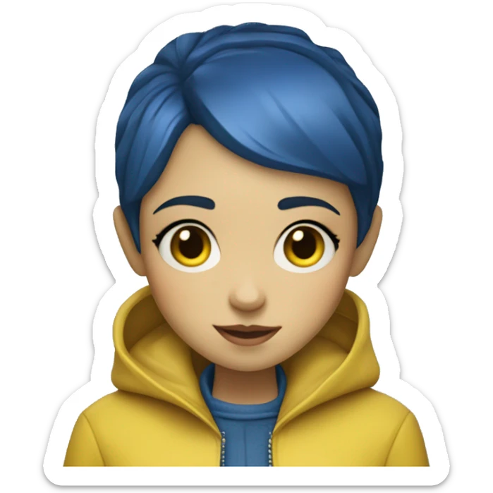 Coraline Jones girl in yellow raincoat short blue hair with freckles sticker