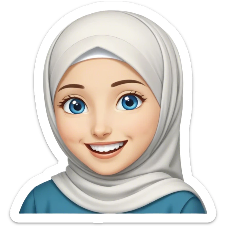 Turkish beautiful finish Konya girl blue eyes with hijab and islamic dress she’s laughing  sticker