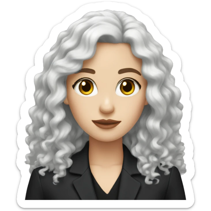 White girl with black curly long hair in wearing black blazer and black shirt  sticker