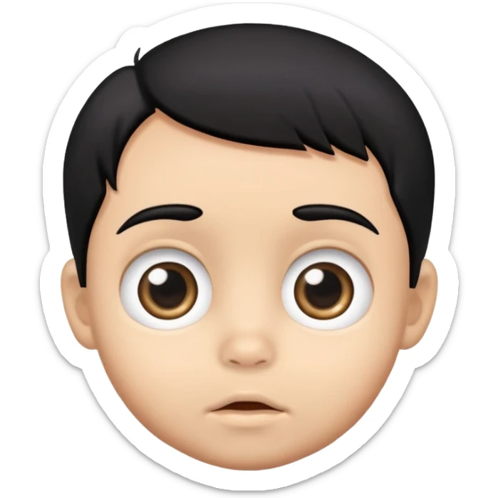 Baby boy face with big eyes, medium skin tone, and black hair sticker