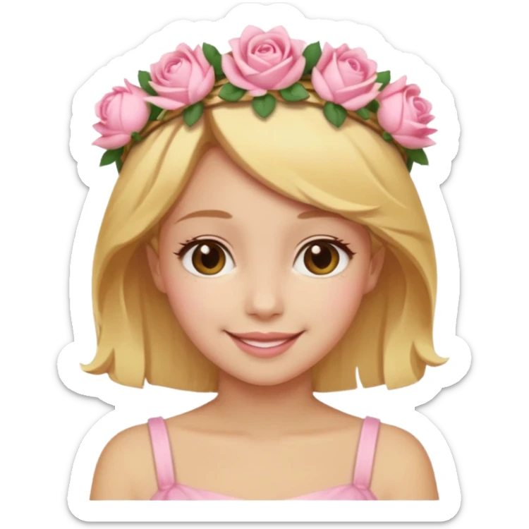 ["Light golden skin female, short honey-blonde hair, wearing a soft pink rose crown."] sticker