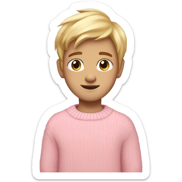 a fair skin boy in pink pastel sweater, blonde hair and cute pose sticker