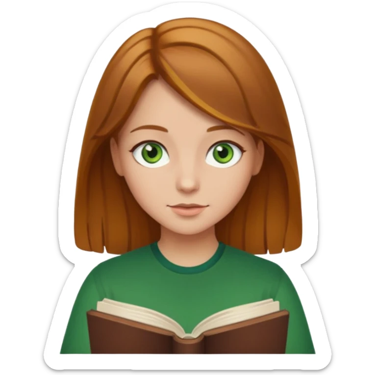 girl with golden brown hair and green eyes reading a book sticker