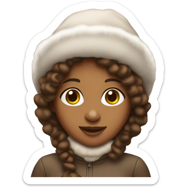 Brown girl with curly long brown  hair with a snow hat and gloves  sticker