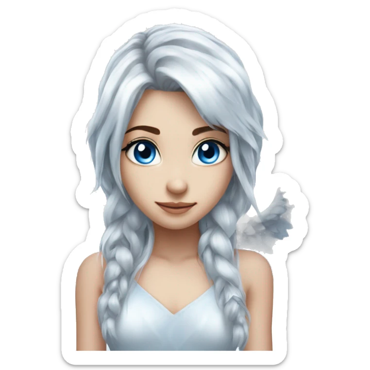 big wings, silver, feather, icy ,snowflake, Beautiful, fairy, long hair, blue eyes sticker