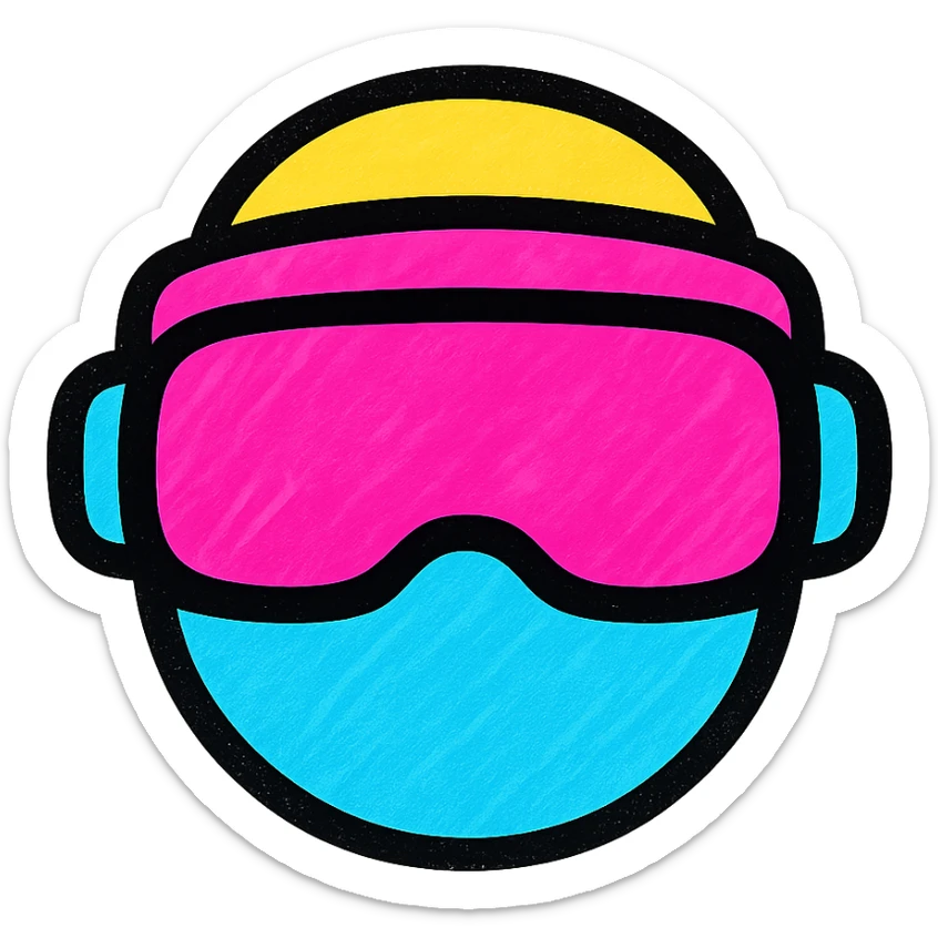 A modern, minimalistic icon of a virtual reality helmet in flat design style, using bright and harmonious colors, suitable for mobile and web applications. sticker