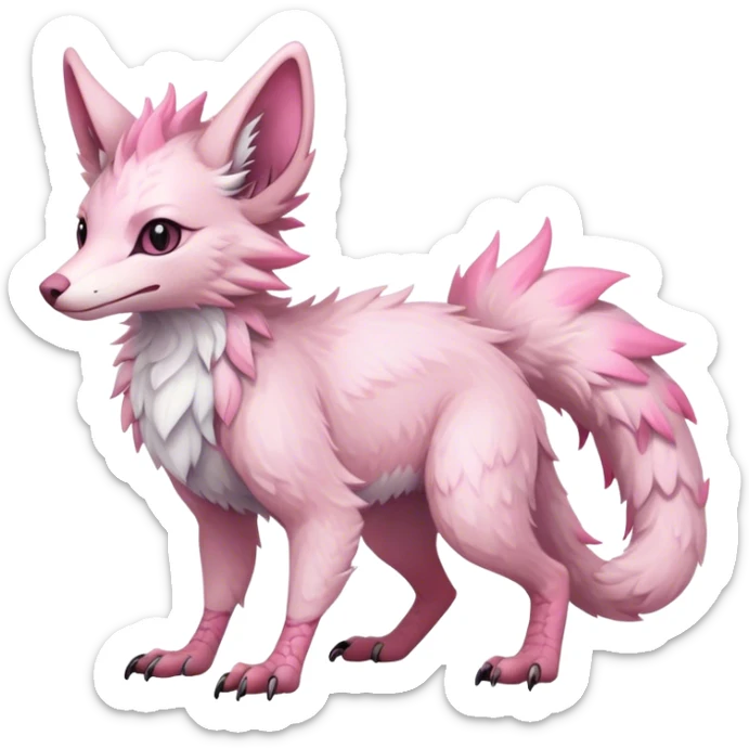 Feral Rare Fantasy cute pastel pink Vernid-Sergal-Trico-species by LiLaiRa, markings, tufted ears, full body, 4 legs sticker