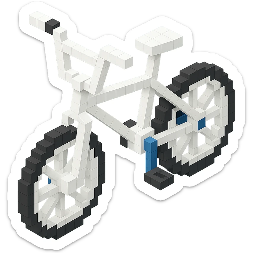 voxel style BMX bicycle, white color, isometric view sticker