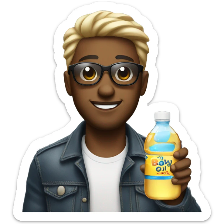 cool guy with sunglassesj holding a bottle of baby oil sticker