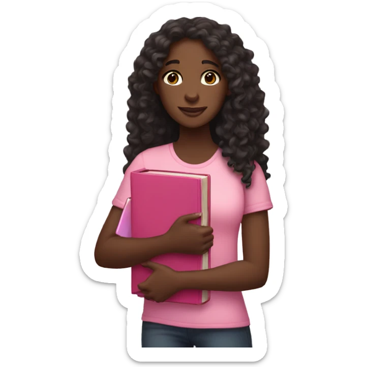 Black girl with long curly hair holding a pink bible in her right arm sticker